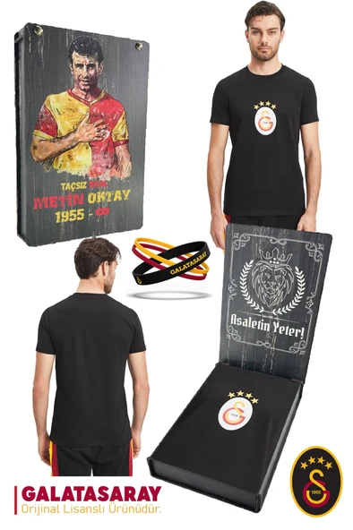 Galatasaray Orijinal Lisanslı Arma T-Shirt + Bileklik Set Hediyelik Ahşap Kutulu ürün görseli 1