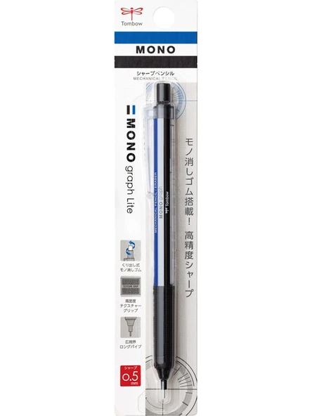 Tombow MonoGraph Mekanik Uçlu Kalem 0,5mm Blisterli Mavi Siyah Çizgili ürün görseli 1