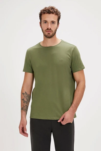 Solid Soluk Yeşil Basic Erkek Tişört - Resim 2