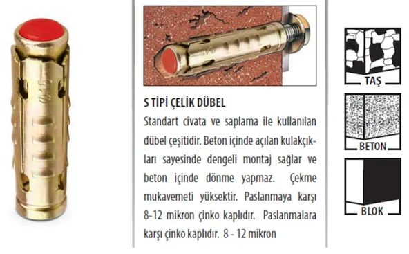 M8 S TİPİ ÇELİK ÇEKME DUBEL 100 ADET - Resim 2