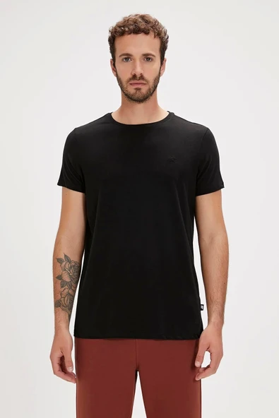 Solid T-Shirt Siyah Basic Erkek Tişört ürün görseli 1