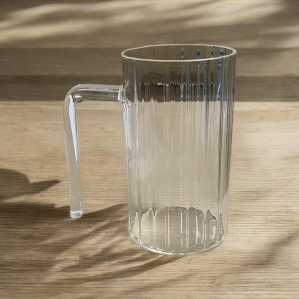 Kulplu Çizgli Desenli Cam Bardak - Kahve Meşrubat Bardağı 350 Ml ürün görseli 1