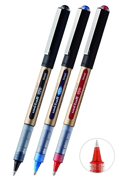 Mavi Siyah Kırmızı Pilot Kalem 3 Adet Uniball Eye Broad 1.0 mm Roller Pilot Kalem Ub-150-10 Roller Uçlu Likit Mürekkepli ürün görseli 1