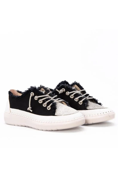 Erkan Saçmacı Vanessa Siyah Denim Taşlı Sneaker ürün görseli 1
