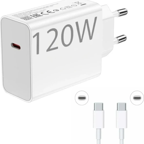 120W USB Type-C Hızlı Şarj Adaptörü, 6A Kablo, Qualcomm Turbo Şarj Destekli, Beyaz ürün görseli 1