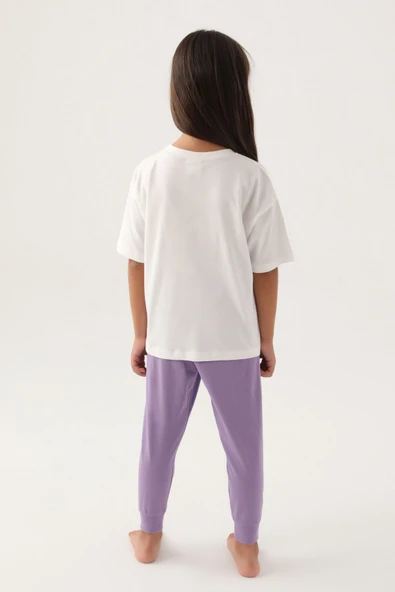 U.S. Polo Assn. U.S. Polo Assn Lisanslı Floral Text Krem Kız Çocuk Pijama Takımı ürün görseli 1