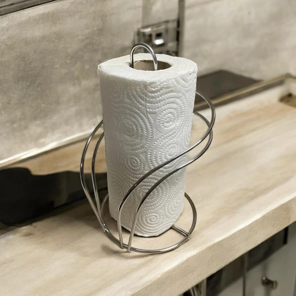 Gümüş Renkli Metal Havlu Kağıtlık - Tezgah Üstü - Mutfak/Banyo - Spiral Tasarım ürün görseli 1