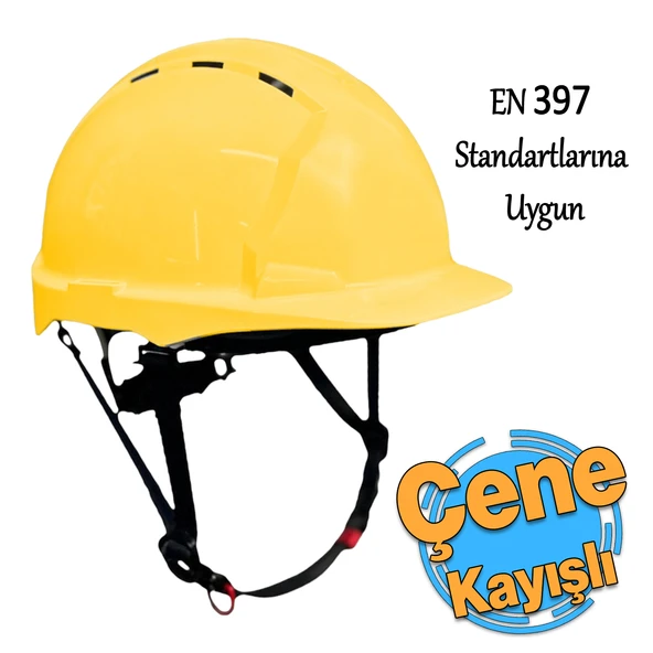 Baş Koruyucu Baret Sarı AB/2016/425 EN397:2012+A1:2012 Şartlarına Uygun Ayarlanabilir Çene Kayışlı ürün görseli 1