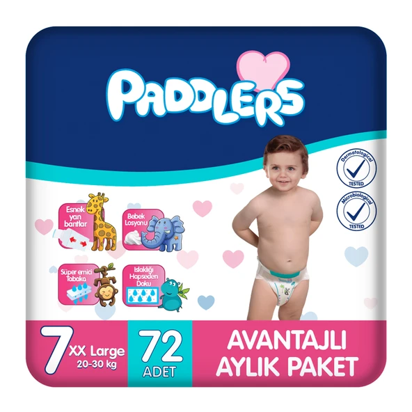 Paddlers Bebek Bezi 7 Numara XX-Large 72 Adet (20-30 Kg) Aylık Paket ürün görseli 1