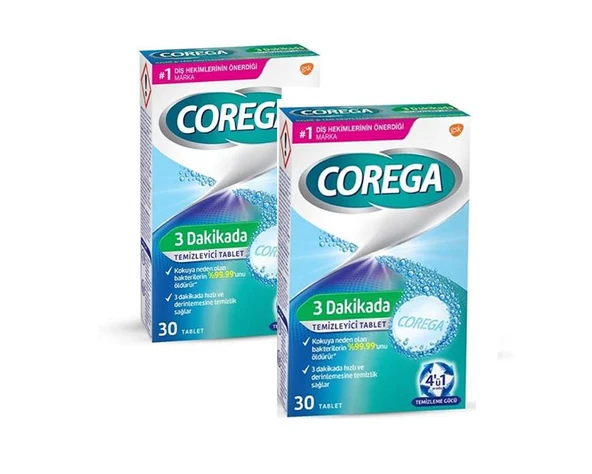Corega 3 Dakikada Temizleyici 30 Tablet - 2'Lİ Paket-SKT:07/2028 ürün görseli 1