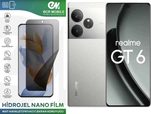 Realme GT6 Uyumlu Hidrojel Nano Ekran Koruyucu Film HAYALET(Privacy)Tempered Cam Değildir ürün görseli 1