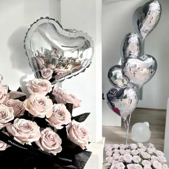 Brokoli Home 3 Ad Gümüş Kalp Folyo Balon 45 Cm 18 İnç ürün görseli 1