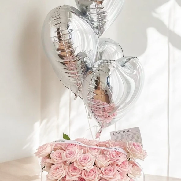 Brokoli Home 2 Ad Gümüş Kalp Folyo Balon 45 Cm 18 İnç ürün görseli 1