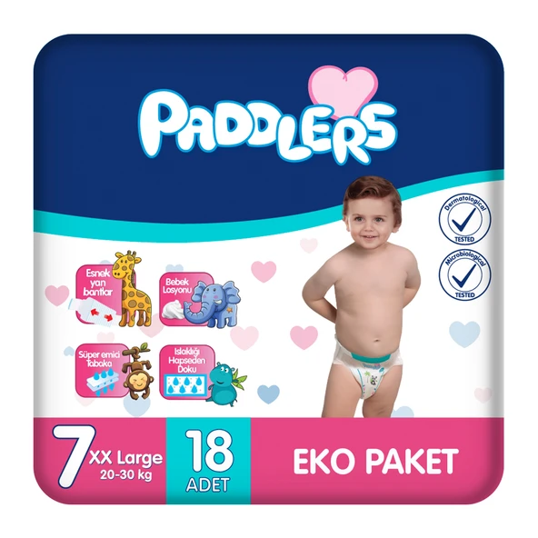 Paddlers Bebek Bezi 7 Numara XX-Large 18 Adet (20-30 Kg) Eko Paket ürün görseli 1