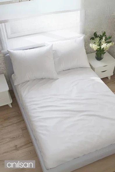 Lastiksiz Düz Beyaz Saten Çarşaf Tek/Çift Kişilik Ev Ve Otel Çarşafı,83 Tel ürün görseli 1