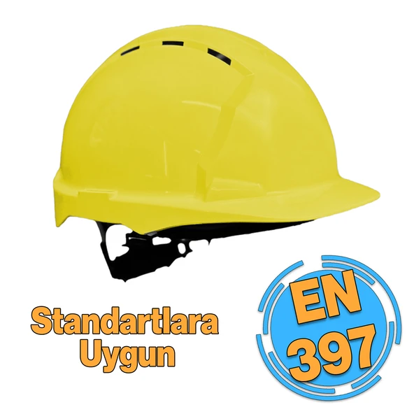 Baş Koruyucu Baret Sarı AB/2016/425 EN397:2012+A1:2012 Şartlarına Uygun Kayışlı Ter Bezli 1 Adet ürün görseli 1
