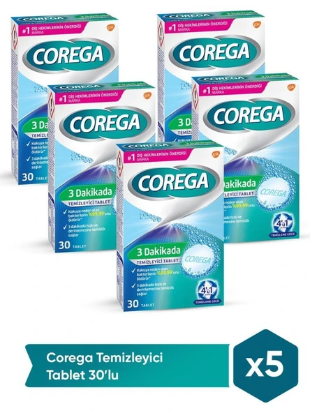 Corega 3 Dakikada Temizleyici 30 Tablet 5'Lİ Paket- SKT:07/2028 ürün görseli 1