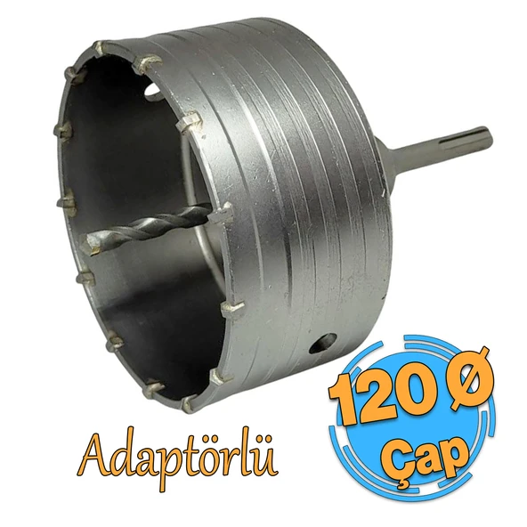 Adaptörlü Metal Sds Plus Elmas Panç Ø 120 mm Çap Delik Oyuk Açma Delme Buat Açma Testeresi 1 Adet ürün görseli 1