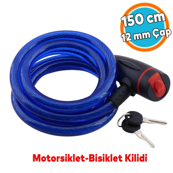 Halat Zincir Kilit 150 cm Bisiklet Motosiklet Çelik Kilit Çap 12 mm Ø  Hırsız Önleme Güvenlik 1 Adet ürün görseli 1