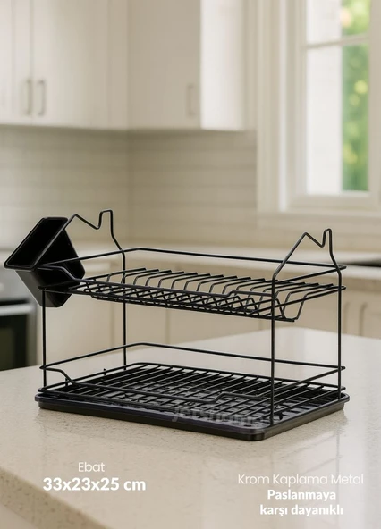 Mini Boy Bulaşıklık Tezgah Üstü Tabaklık BPA FREE Bulaşık Sepeti Siyah 23x33x25 ürün görseli 1