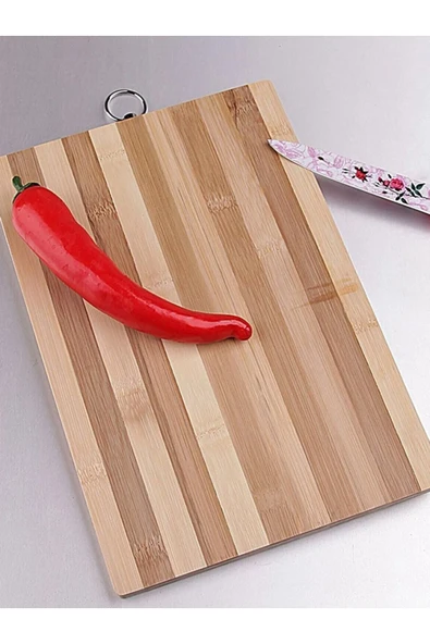 Metal Tutacaklı Lüx Bambu Kesme Tahtası 30cm X 20 cm x1.8cm ürün görseli 1