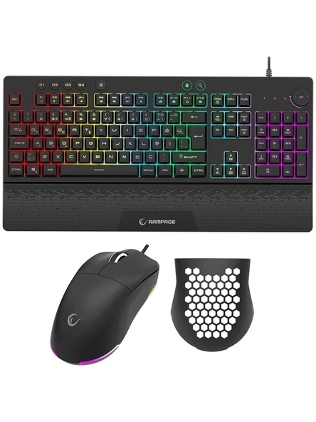 Rampage Eclıpse Siyah USB Rgb Aydınlatmalı Q Gaming 4 Tuş Makrolu Oyuncu Klavye Mouse Set ürün görseli 1