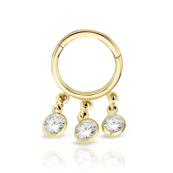 Sallantılı Üç Taşlı Altın Helix Piercing ürün görseli 1