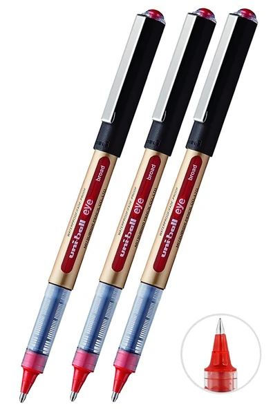 Kırmızı Pilot Kalem 3 Adet Uniball Eye Broad 1.0 mm Roller Pilot Kalem Ub-150-10 Roller Uçlu Likit Mürekkepli ürün görseli 1
