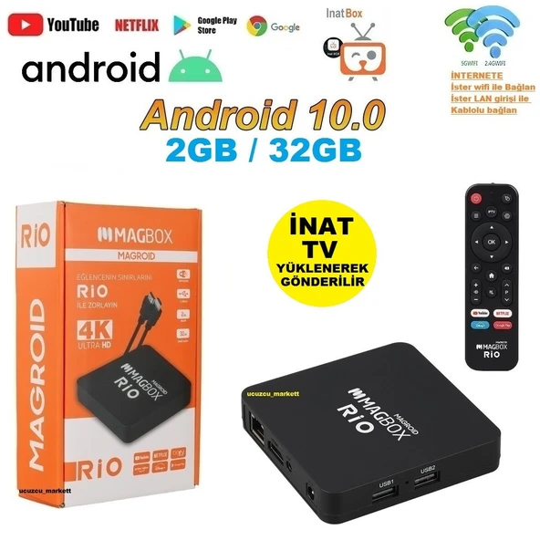 ANDROİD TV BOX 2G RAM / 32GB ROM ANDROİD 10 (İNAT TV YÜKLENEREK GÖNDERİLİR) ürün görseli 1