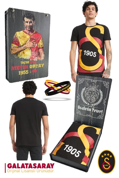 Galatasaray Orijinal Lisanslı Büyük Logolu T-Shirt + Bileklik Set Hediyelik Ahşap Kutulu ürün görseli 1
