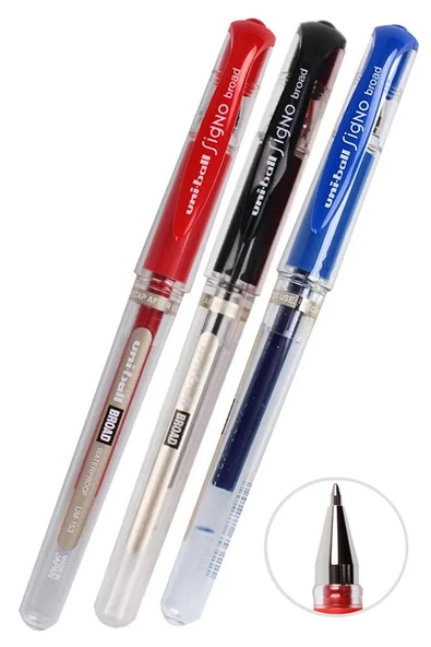 Mavi Siyah Kırmızı İmza Kalemi 3 Adet Uniball Signo Broad1.0 mm Roller Pilot Kalem Um-153 Roller Uçlu Likit Mürekkepli ürün görseli 1