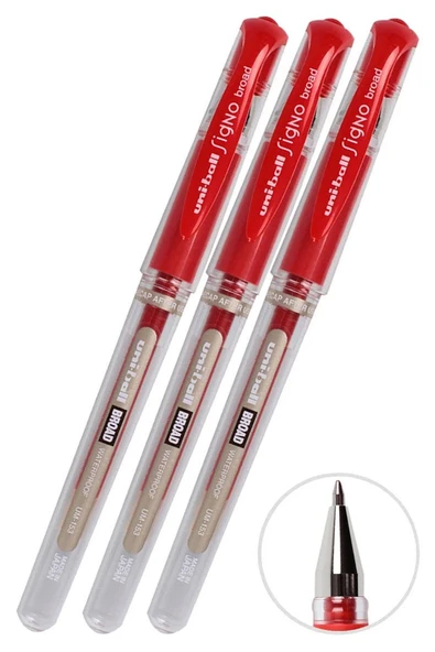 Kırmızı İmza Kalemi 3 Adet Uniball Signo Broad1.0 mm Roller Pilot Kalem Um-153 Roller Uçlu Likit Mürekkepli Pilot Kalem ürün görseli 1