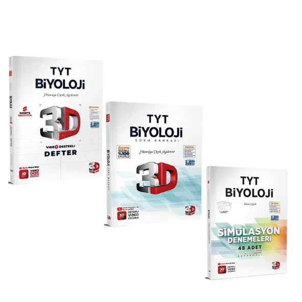 3D Yayınları TYT Biyoloji Video Destekli Defter Soru Bankası ve Deneme Seti 3 Kitap ürün görseli 1