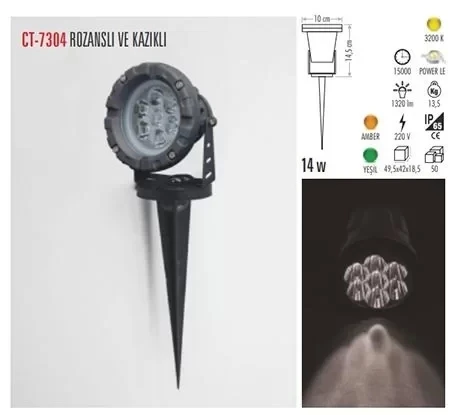 CATA Power Ledli YEŞİL 15w Bahçe Ağaç Çim Aydınlatma Projoktörü IP65 780lm 220v ürün görseli 1