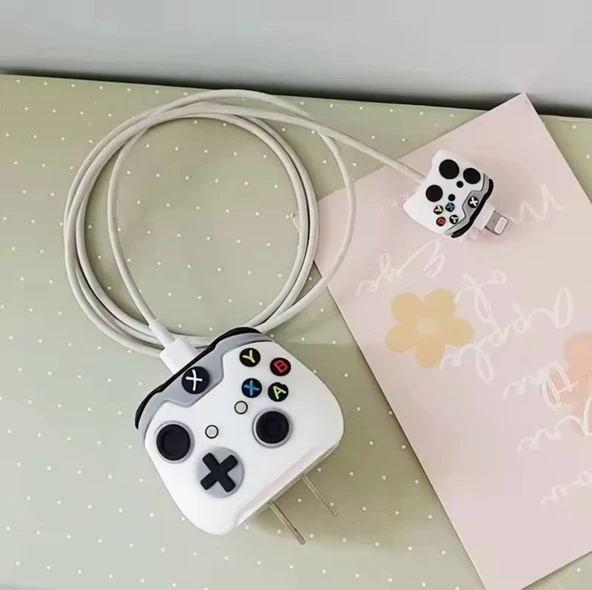 Brokoli Home İphone 18w/20w Uyumlu Şarj Aleti Kılıfı, Şarj Kablo Koruyucu, Şarj Koruyucu Kılıf Beyaz Joystick ürün görseli 1