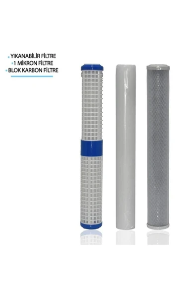 WaterMelon  Daire Bina Sayaç Girişi 20" Inc 3 Aşama ( Yıkanabilir , 1m Sediment , Blok ) Yedek Filtre Seti ürün görseli 1