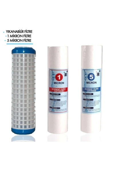 WaterMelon  Daire Bina Sayaç Girişi 10" Inc 3 Aşama (YIKANABİLİR , 1M SEDİMENT , 5M SEDİMENT) Yedek Filtre Seti ürün görseli 1