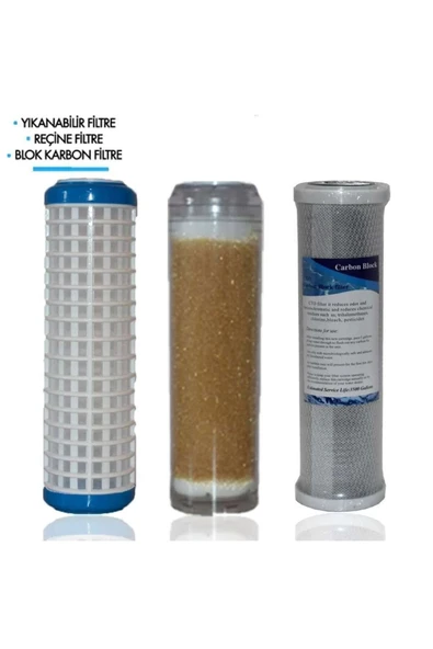 WaterMelon  Daire Bina Sayaç Girişi 10" Inc 3 Aşama (yıkanabilir , Reçine , Blok ) Yedek Filtre Seti ürün görseli 1