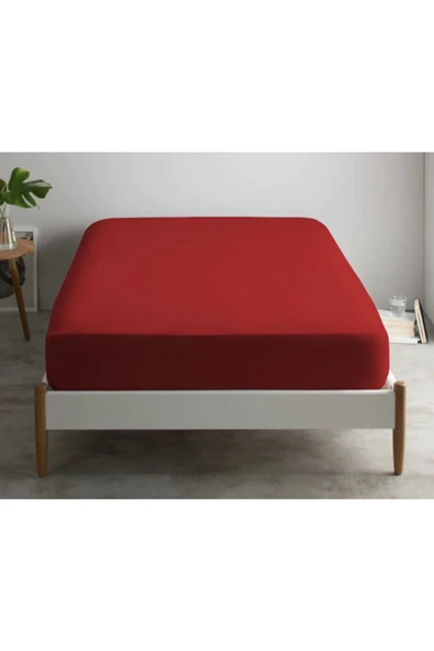 Çift Kişilik Penye Lastikli Çarşaf 160 X 200 cm Kırmızı ürün görseli 1