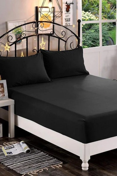 Lastikli Çarşaf Çift Kişilik Yatak Çarşaf Takımı Siyah 160 x 200 ürün görseli 1