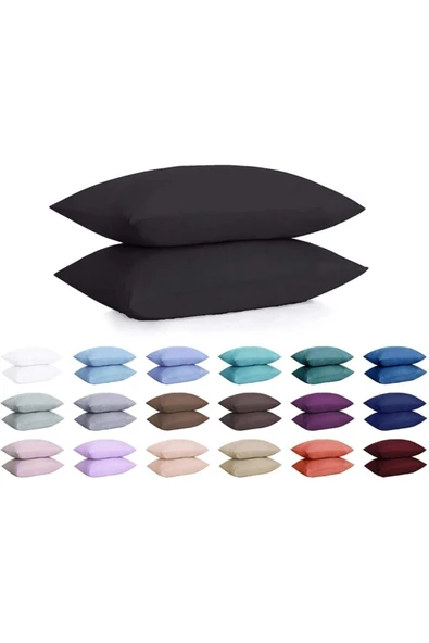 %100 Pamuklu Ranforce Yastık Kılıfı - Siyah - 2'li Set 50x70 - ürün görseli 1