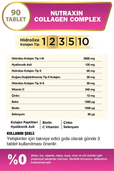 Nutraxin Collagen Beauty Complex Hidrolize 90 Tablet - Resim 3