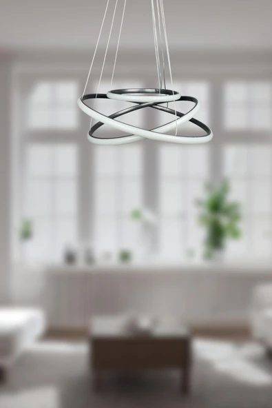 LEGACY  Rings Modern Tasarım Gri Renk - Yatak Odası - Salon - Çocuk Odası - Mutfak Beyaz Led 3 Lü Avize ürün görseli 1
