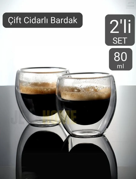 2’li Set Espresso Bardağı 80 ml Kahve Bardağı Çift Cidarlı Bardak Viski Bardağı ürün görseli 1