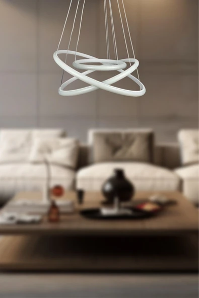 LEGACY  Rings Modern Tasarım Beyaz Renk - Yatak Odası - Salon - Çocuk Odası - Mutfak Beyaz Led 3 Lü Avize ürün görseli 1