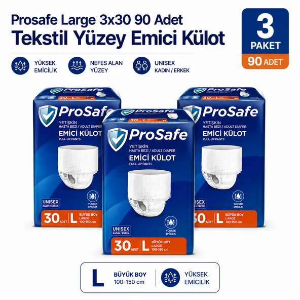 Prosafe 3 Adet L Yetişkin Yaşlı Hasta Bezi Unisex Emici Külot 30'lu 110-150 cm ürün görseli 1