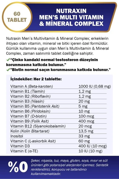 Nutraxin Multivitamin Erkek 60 Tablet - Resim 2