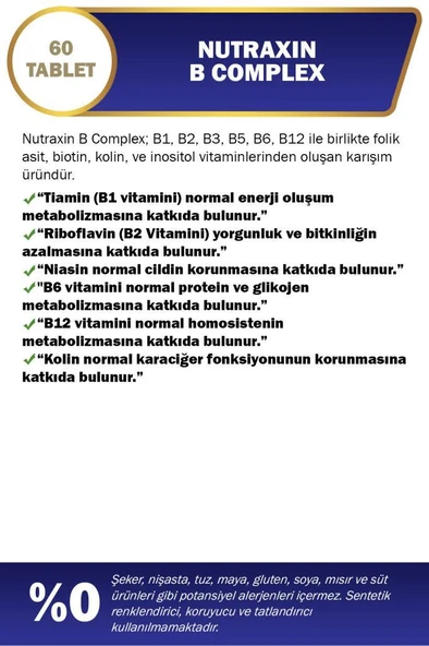 Nutraxin B Vitamin Complex 60 Tablet - Resim 2