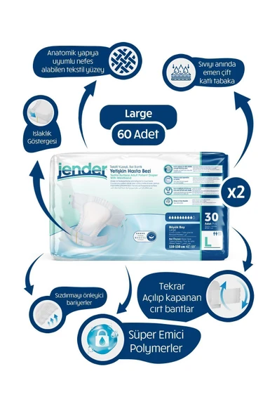 jender Belbantlı Hasta Bezi Büyük Boy/large 60 Adet - 2 Paket ürün görseli 1