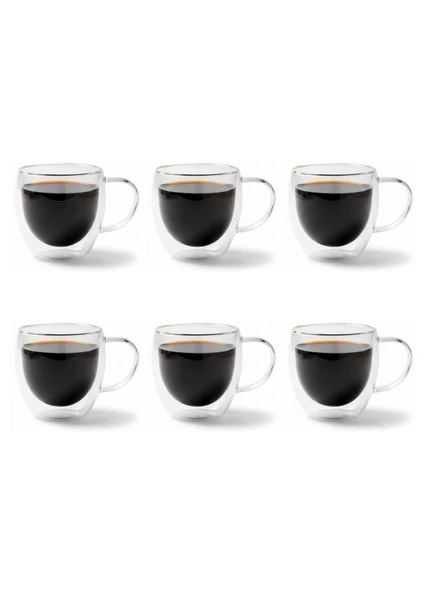 6'lı Kahve Bardağı Seti Çift Cidarlı Kuplu Cappuccino Bardağı 250 ml ürün görseli 1